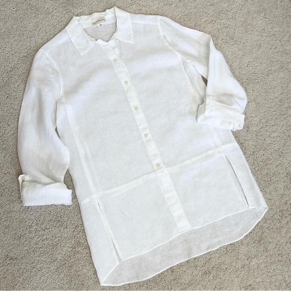 DKNY Pure Linen Convertible Sleeve Button Down Shirt - Picture 15 of 15